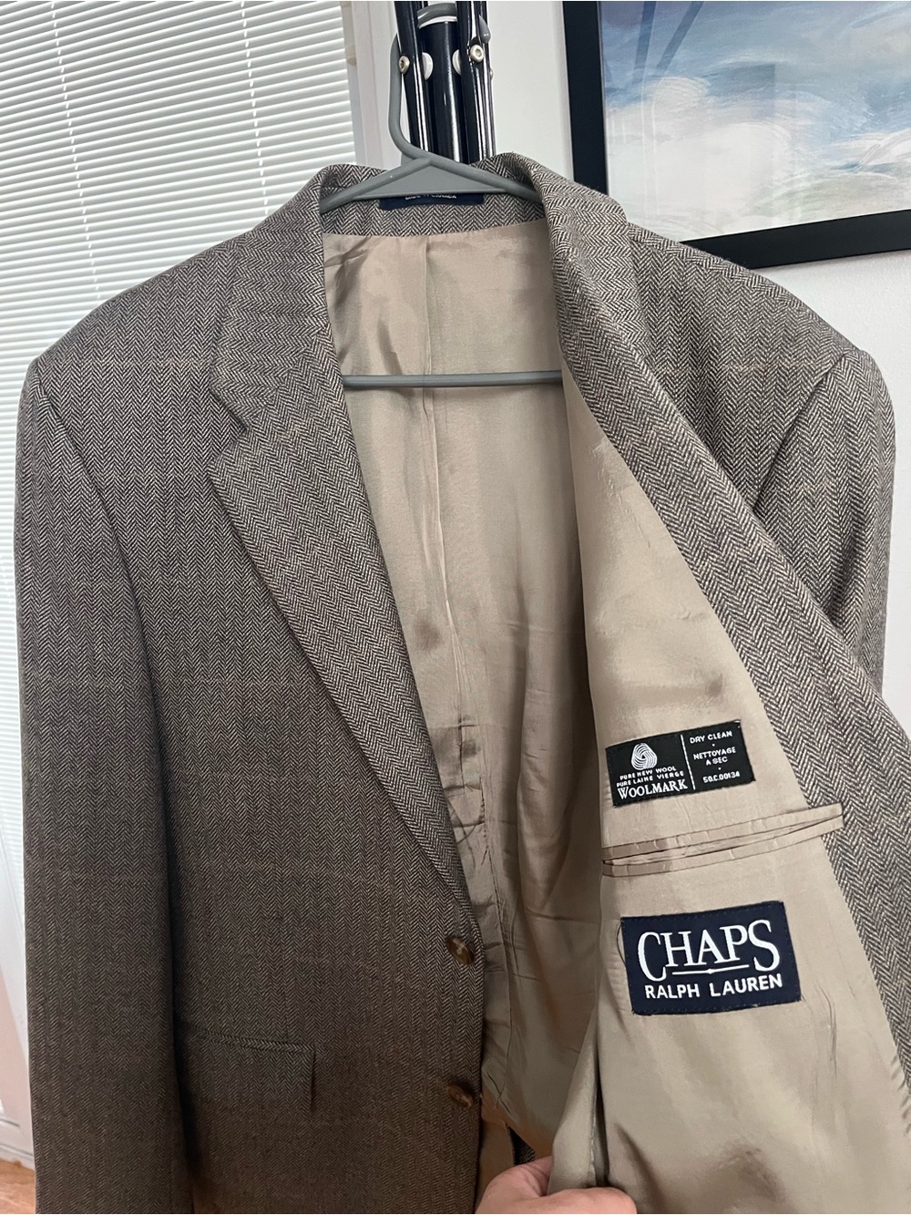 Vintage Ralph Lauren Chaps Men’s Herringbone Sport Coat in Brown and Beige
